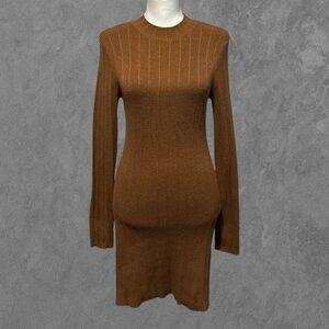 FOREVER 21 | Ribbed Knit Mock Neck Brown Long Sleeve Bodycon Sweater Dress L